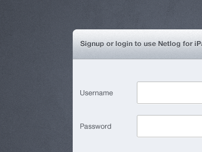 Signup or login blue form grey helvetica neue netlog red texture