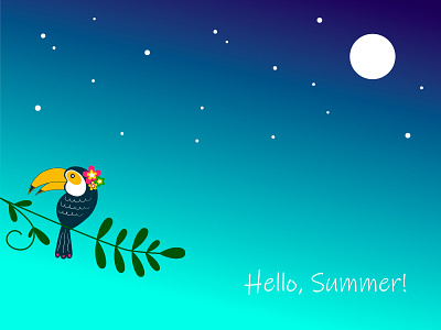 Hello, Summer aloha bird flat illustration illustrator night parrot summer vacation vector