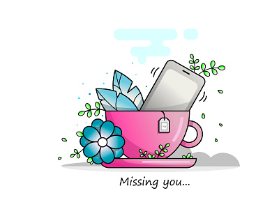 Missing you... cup flat heart illustration logo love party tea valentine vector