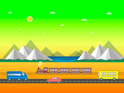 "Time to Travel". Vector Illustration. flat illustration illustrator journey railway summer sun transport travel vector