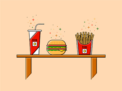 "Fast Food". Vector illustration. art burger cafe cook drink eat fastfood food fries graphic illustration illustrator vector