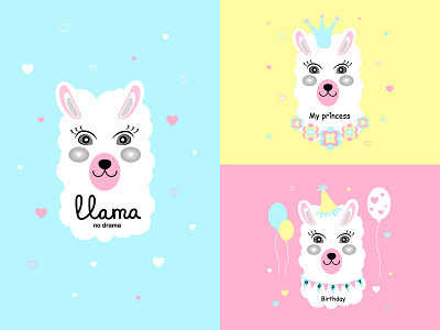 Llama no Drama. animal art birthday celebration child clipart design flat heart illustraion illustration kids lama party stickers vector