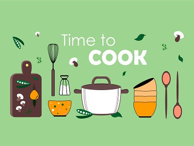 Time to cook. Vector illustration. art cook dishes eat flat food illustraion illustration illustrator kitchen meal vector vegan vegetarian