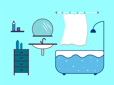 "Bathroom". Flat style. Vector illustration. art bathroom blue digital flat game home house illustraion illustration illustrator interior room simple vector