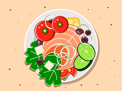 Food. Illustration for menu. art cheese cook delivery eat fish flat food illustration illustrator meal menu olive salad tomato vector