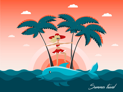 Dolphin and girl. Vector illustration. art design dolphin flat girl graphic illustraion illustration illustrator paradise sea travel vector