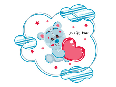 "Pretty bear". Vector illustration. art bear card character design flat heart illustration illustrator logo love pretty sticker vector