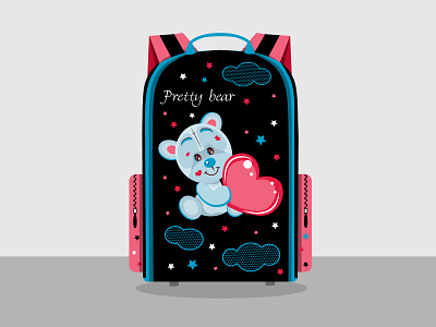 "Backpack with teddy bear". Vector illustration. art backpack bag bear design flat graphic heart illustration love pretty print teddy vector