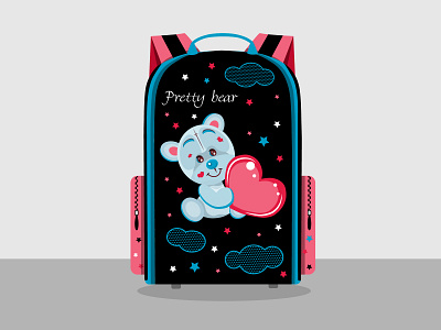 "Backpack with teddy bear". Vector illustration.