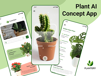 Plantery | AI Plant Concept App adobexd app design app ui app ux design figma mobile mobileapp plant app plant mobile app plantapp sketch ui ui ux ui design uidesign uiux ux visual design xd