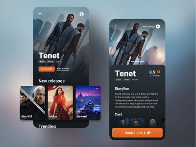 Movie+ | App Concept app app design blue concept dark app dark theme dark ui design mobile app movie movie app orange ui ui design ux ux design