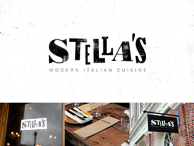 Stella's Concpet badge italian kitchen logo modern restaurant stellas texture type wood wordmark
