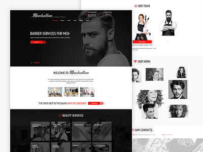 Manhattan landing page barder design flat hair icon landing minimal red stylist ui web website