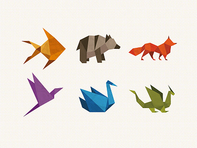 Origami animals animal bear bird dragon fish fox icon illustration origami swan vector
