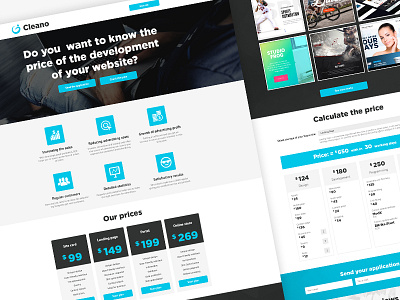 Cleano landing page blue calculate clean design flat landing light minimal price ui web website