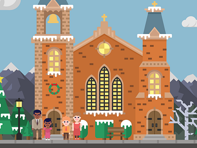 Christmas Village Builder christmas church family illustration snow vector winter
