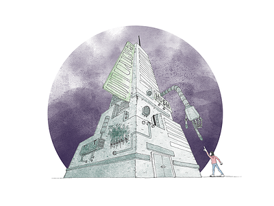 Irregardless EP Cover album architecture painting sci-fi skyscraper watercolor
