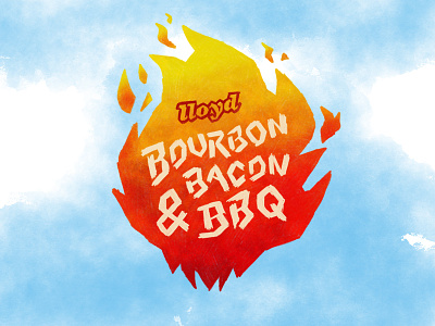 Bourbon, Bacon & BBQ Logo bbq fire handlettering ipad rough typography watercolor western