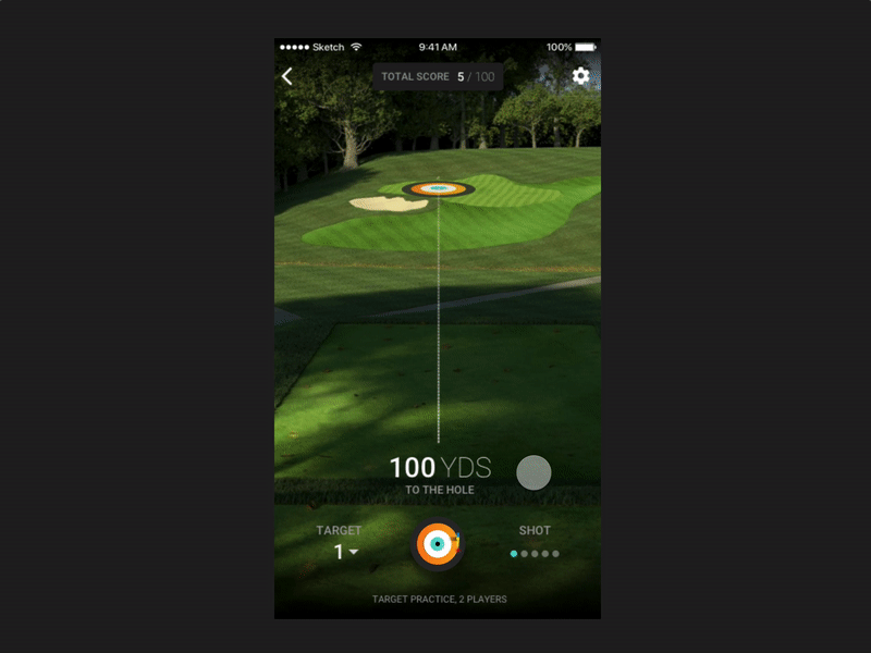 Golf Simulator Transition to Shot / Target Data gif ios mobile mobile animation mobile app sketch sports ui ux