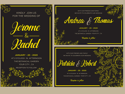 Wedding invitation card gold set template