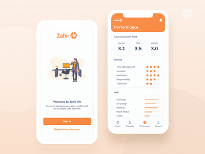 Zahir HR Mobile android app application clean design hr mobile orange ui zahir