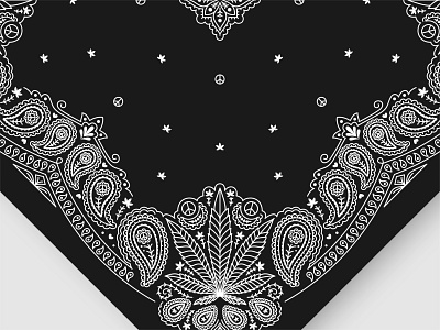 Bandana Paisley Pattern with Cannabis Leaf on Black and White bandana bandanna batik cannabis fabric ganja hemp marijuana ornament paisley pattern