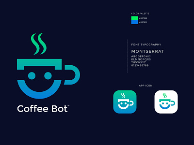 Coffee Bot App logo design Modern flat Icon Design 3d app branding coffee logo color creative logo design flat gradient graphic design icon illustrator logo concept logo inspire logo mark modern logo symbol typography ui vector