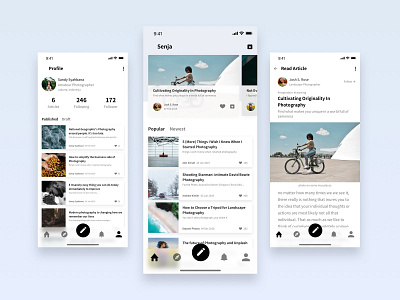 Senja App - Photographers Forum androiddesign app appdesign article designsystem forum iosdesign post postcard uikits