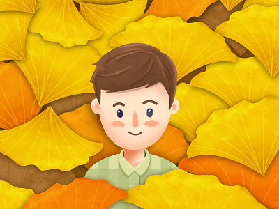 The boy fallen leaves yellow