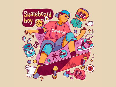 skateboard boy illustration skateboard