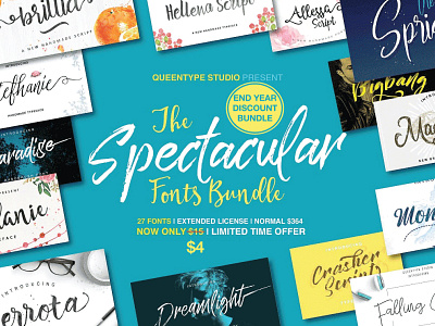 27 IN 1 THE SPECTACULAR FONT BUNDLE brush lettering bundle calligraphy discount font handlettering illustration script sell signature typogaphy typography