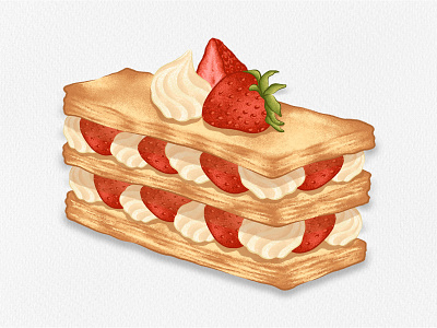 Strawberry Mille Feuille design dessert digital art digital illustration digital painting drawing food food illustration foodie illustrate illustration illustration art realistic drawing