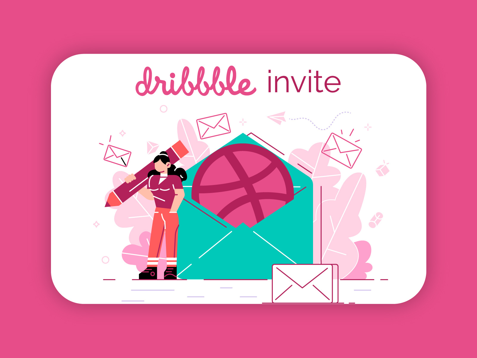 dribbble invite design designer dribbble dribbble best shot dribbble invitation dribbble invite free invite giveaway graphic design illustration invite join dribbble mail man pencil pink shauryavasa vector