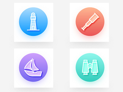 sea icons boat, lighthouse, telescope,Binoculars design