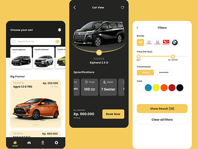 AutoRent car details filters mobile rentapp ui ui design