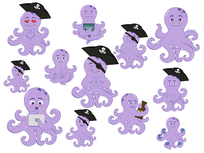 Octopus stickers animal animals design flat illustration vector