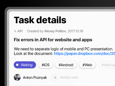 Todooo: Task details details editor form interface ios 11 minimal project manager task to do ui ux web