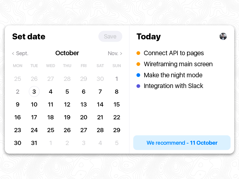 Todooo: Date Picker animation booking calendar creative date form interaction ios 11 to do ui ux web