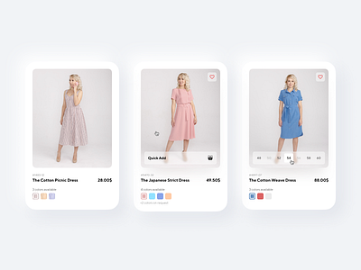 Dresses — Product Card Design buy cards clean details dress dresses ecommerce fashion interaction interface minimal product product design shopping state states ux web