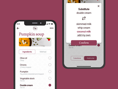 Dinner plans - UI Mobile Design app design ingredients recipe app ui ux