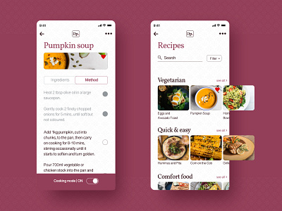 Dinner plans - UI Mobile Design cooking recipe app ui ui design user experience user interface design ux ux design