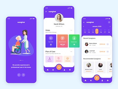 Homecare App activities activity adobexd app artist care clean cleandesign clinical conceptdesign design homecare monitoring payroll plans services ui ux uxdesign vital