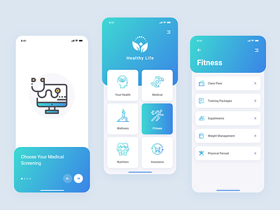 Healthy Life adobexd app artist clean cleandesign conceptdesign design fitness gradient healthcare iconography insurance life medical nutrition trends ui ux uxdesign wellness