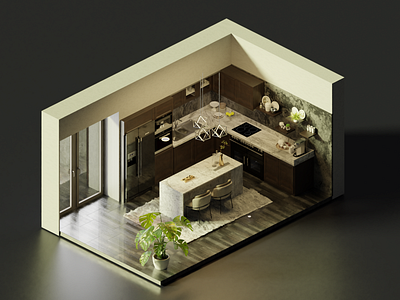 Isometric Kitchen 3d 3d art blender interior realistic