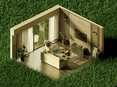 Isometric Livingroom 3d art blender interior realistic