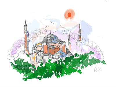 Hagia Sophia Mosque illüstrasion animation art design graphic design icon illustrator illüstrasion minimal vector web