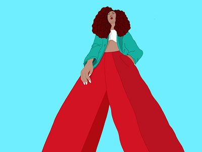 Spirited brunette curly fashion hair illustration illustration design lady red redpants spirited turqoise vogue women