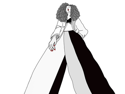 And She Stands Tall blackandwhite curly hair fashion illustration paintthemred perspective redlips spirited vogue woman women in illustration