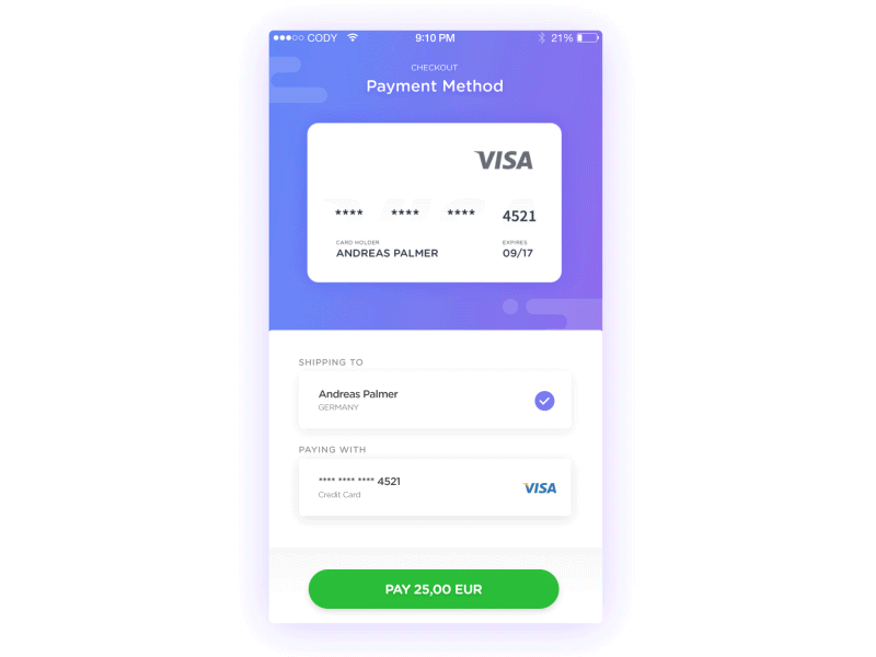 Credit Card Checkout Animation animation app card checkout credit creditcard dailyui mastercard payment ui ux visa