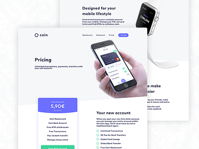 Coin Website Pricing app bank finance financial fintech homepage landing mastercard pricing table ui uix website